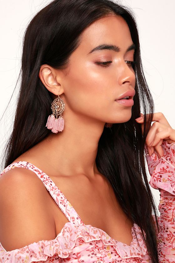 Kaisha Gold and Pink Tassel Earrings 3