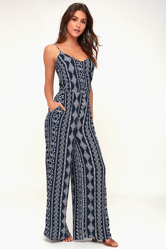 Cute Boho Jumpsuit - Navy Printed Jumpsuit - Navy Blue Jumpsuit - Lulus