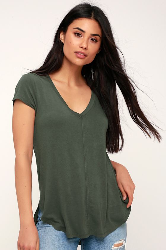 Z Supply Mya Olive Green Tee VNeck Tee Basic Tee Lulus