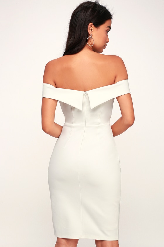 Chic White Dress - Off-the-Shoulder Dress - Bodycon Dress