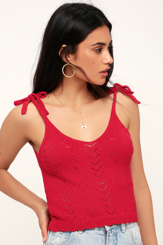 Cool Red Tank Top Red Knit Tank Top Red Pointelle Tank Top Lulus