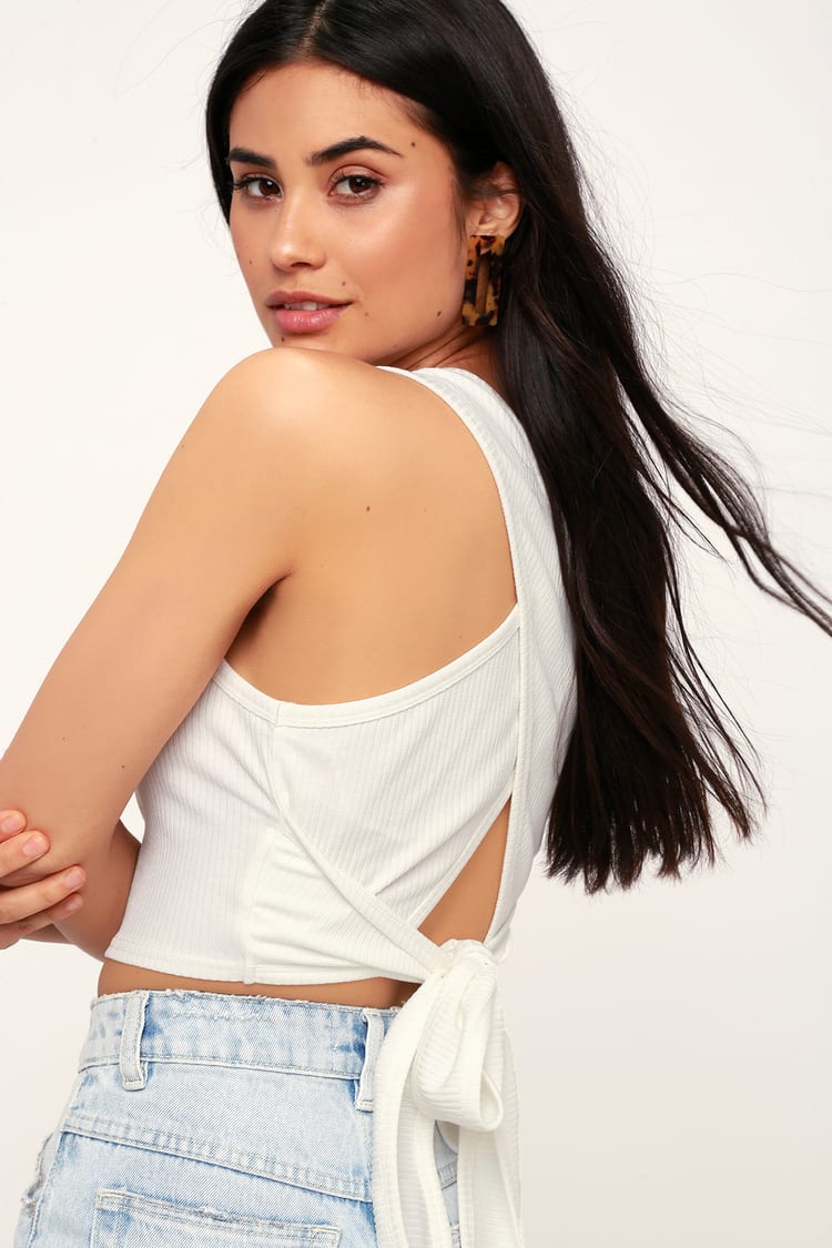 Cool White Top - Crop Top - Wrap Top - Ribbed Tie-Front Top - Lulus