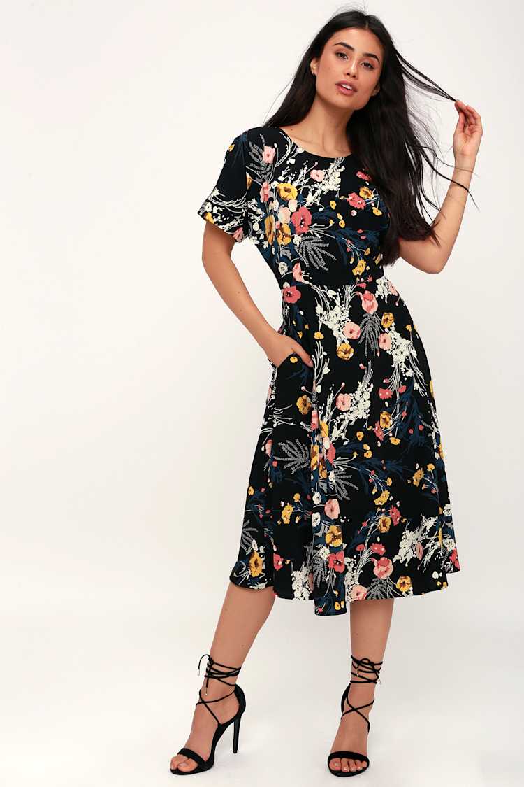 knee length dresses for ladies San Tropez Full Skirt Midi Dress – Soler London main image 0