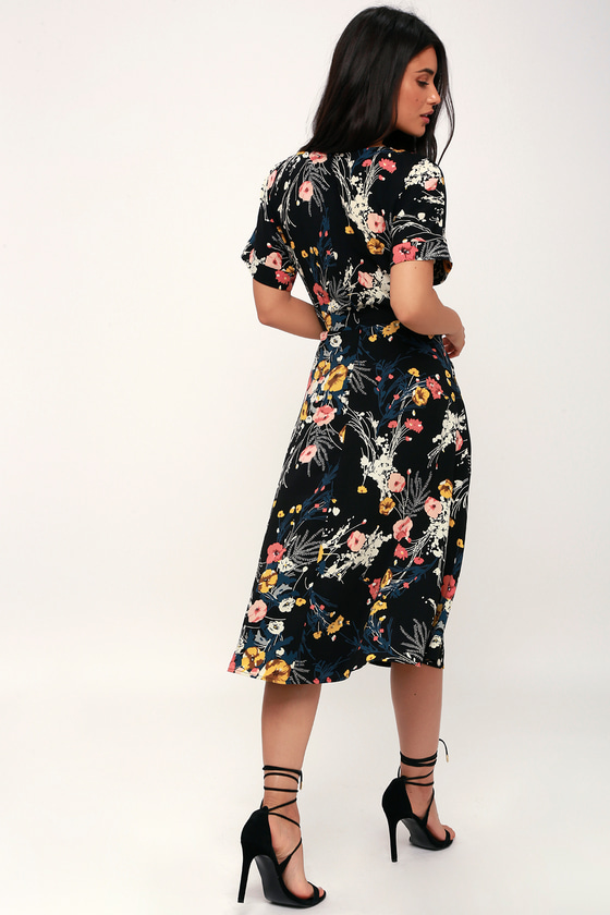 floral print dress black