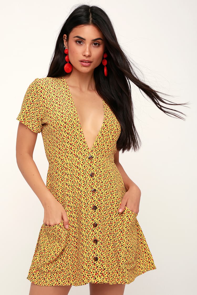 open lace back dress Mira Mini Dress Adeline Floral Yellow