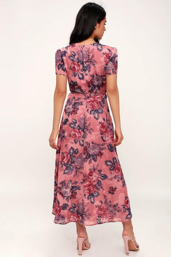 WAYF Lorna Dress - Midi Dress - Wrap Dress - Pink Floral Dress