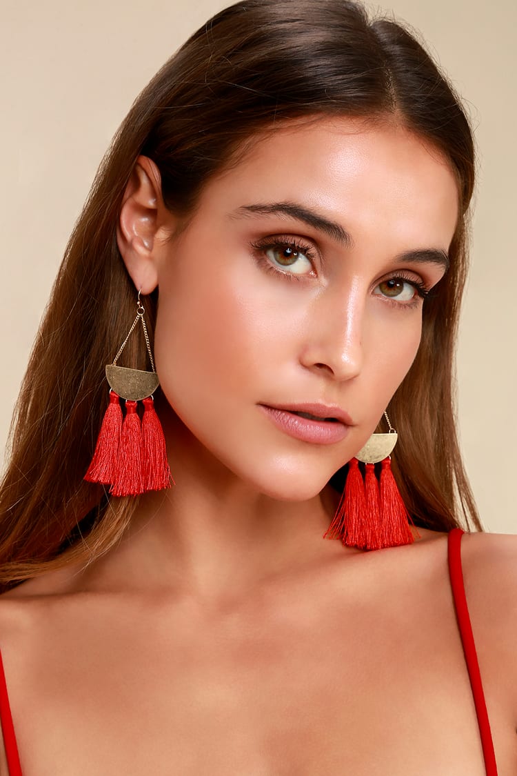Cool Red Earrings - Tassel Earrings - Boho - Lulus