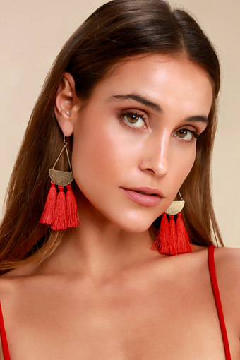 Arriba Red Tassel Earrings