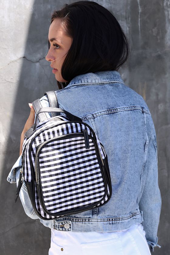 Clarissa Black and White Gingham Backpack 5