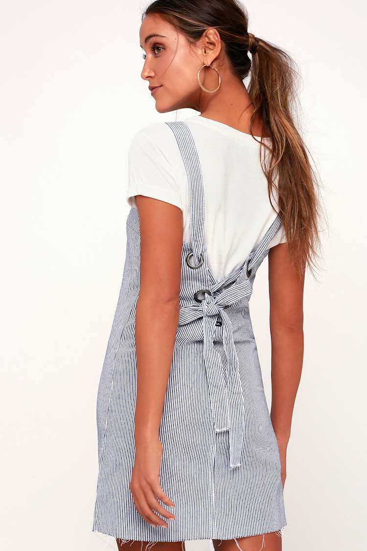 RVCA Tide Shift - Blue and White Striped Dress - Denim Pinafore - Lulus