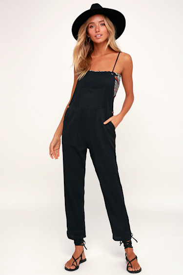 Tie Strap Black Jumpsuit Overall Yesno Amazon Feancey Women's