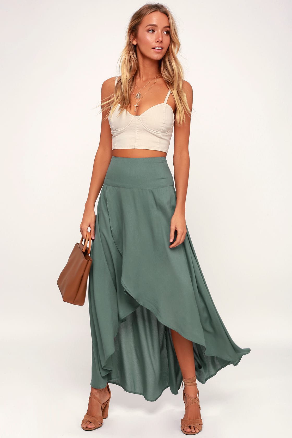 Ambrosio Dark Sage Green High-Low Maxi Skirt