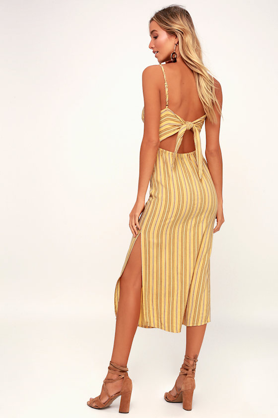 White Sands Yellow Striped Tie-Back Midi Dress 4