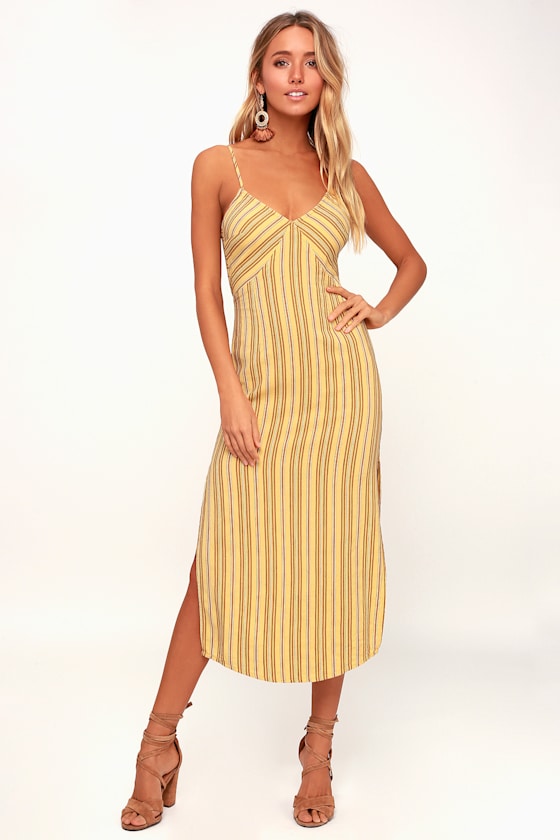 White Sands Yellow Striped Tie-Back Midi Dress 2