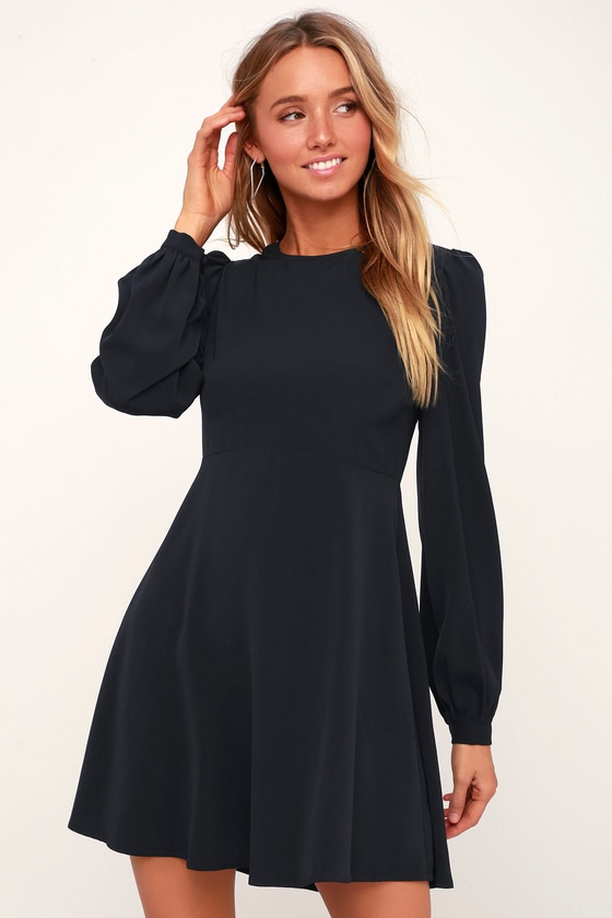 Cute Dress - Navy Blue Dress - Long Sleeve Dress - Lulus