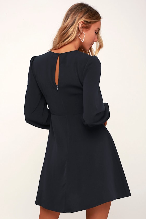 Follow Me Navy Blue Long Sleeve Shift Dress 4