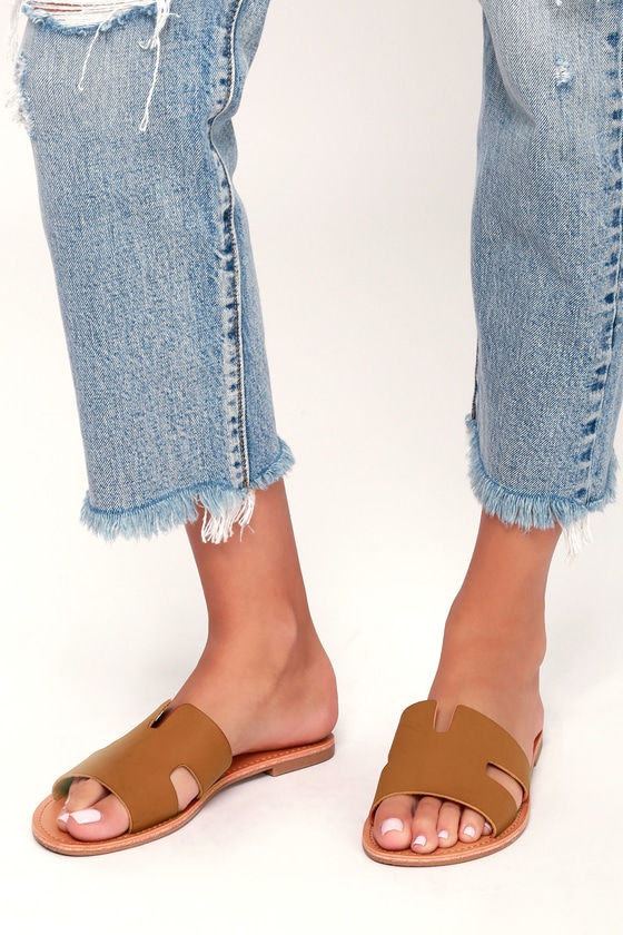 Cool Tan Sandals - Slide Sandals - Slip-On Sandals