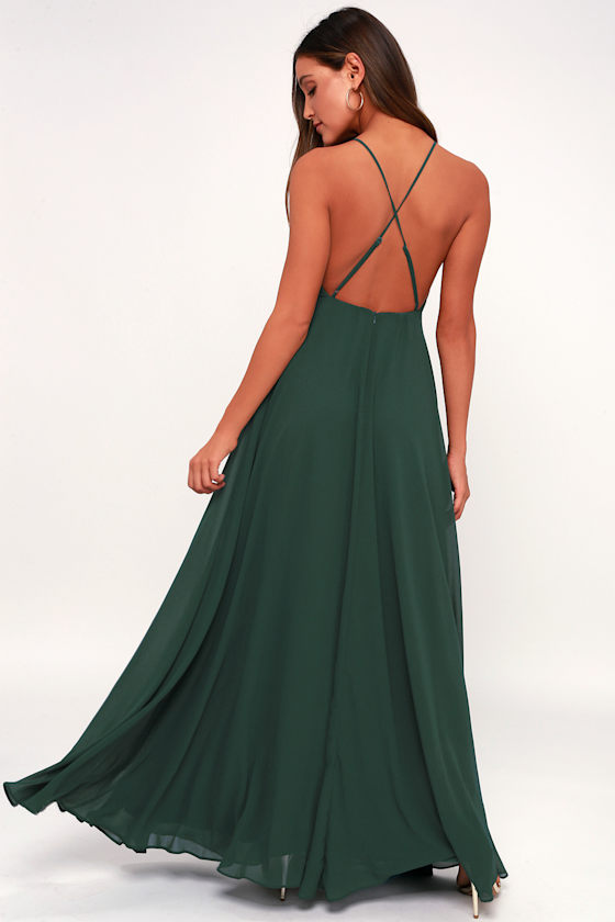 Beautiful Dark Green Dress Maxi Dress Backless Maxi Dress