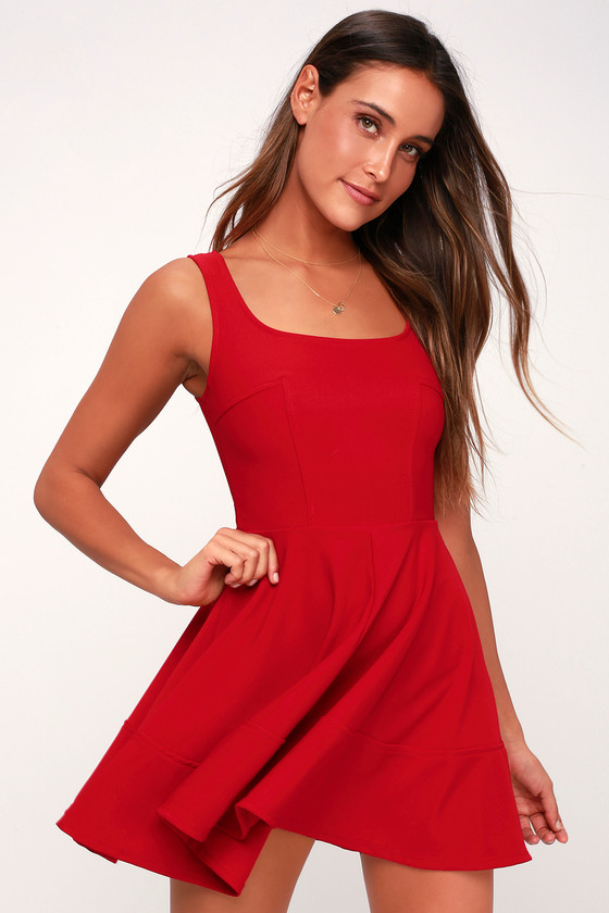 Pretty Red Skater Dress - Red 