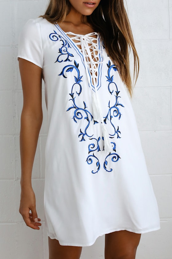 Down in Kokomo Ivory Embroidered Shift Dress 2