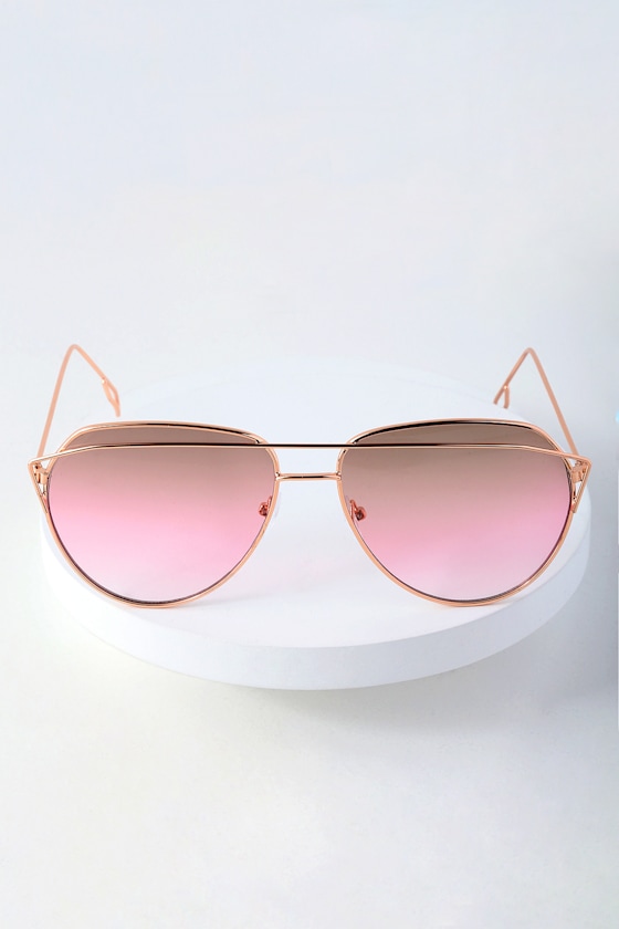 Bewildered Rose Gold and Pink Aviator Sunglasses 4