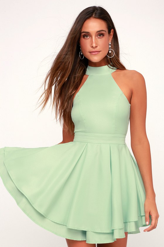 Wonderbaar Cute Mint Green Dress - Skater Dress - Backless Dress WD-06