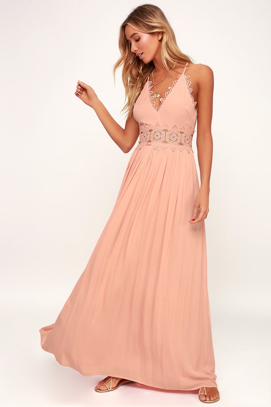 Pretty Blush Maxi Dress - Lace Maxi Dress - Plunge Neck Maxi - Lulus