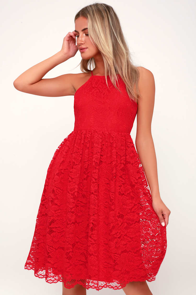 Kinzie Red Lace Midi Dress