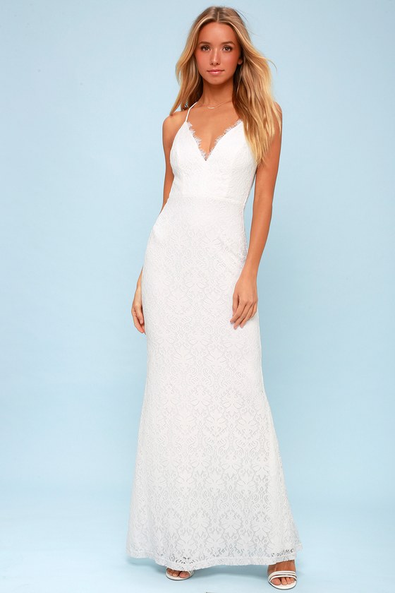 white lace backless maxi dress