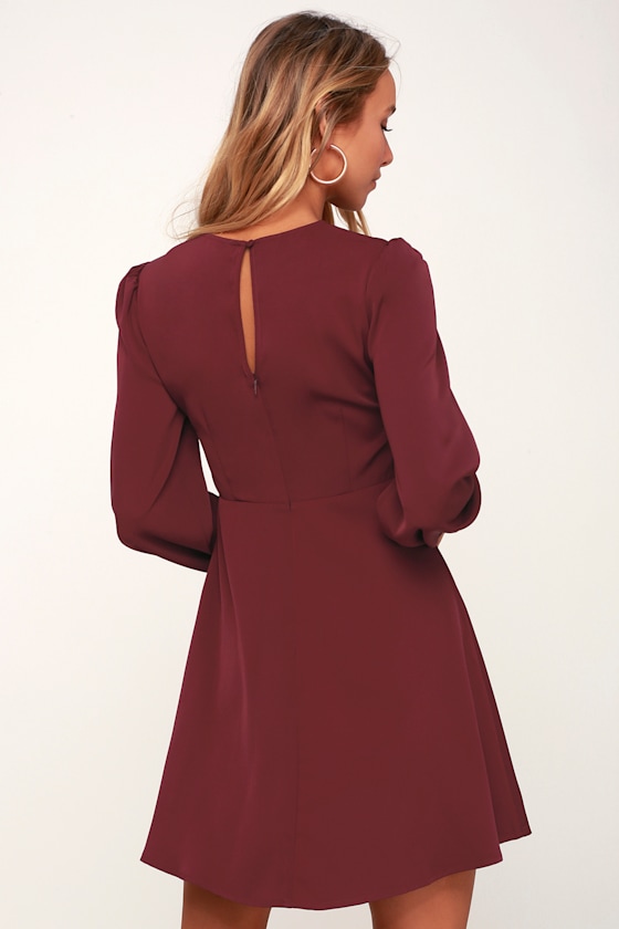 Follow Me Burgundy Long Sleeve Shift Dress 3