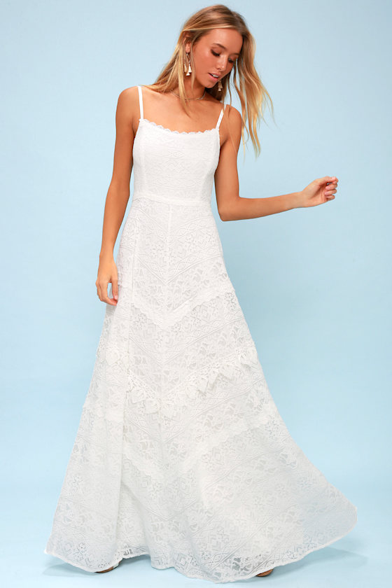 Faithfully Yours White Lace Backless Maxi Dress 5