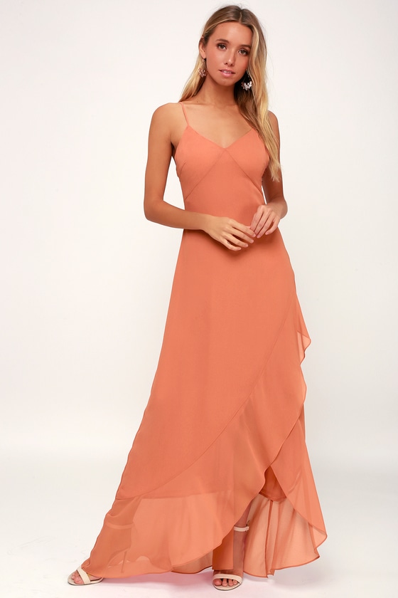 Lovely Maxi Dress - Rusty Rose Maxi Dress - Ruffled Maxi Dress - Lulus