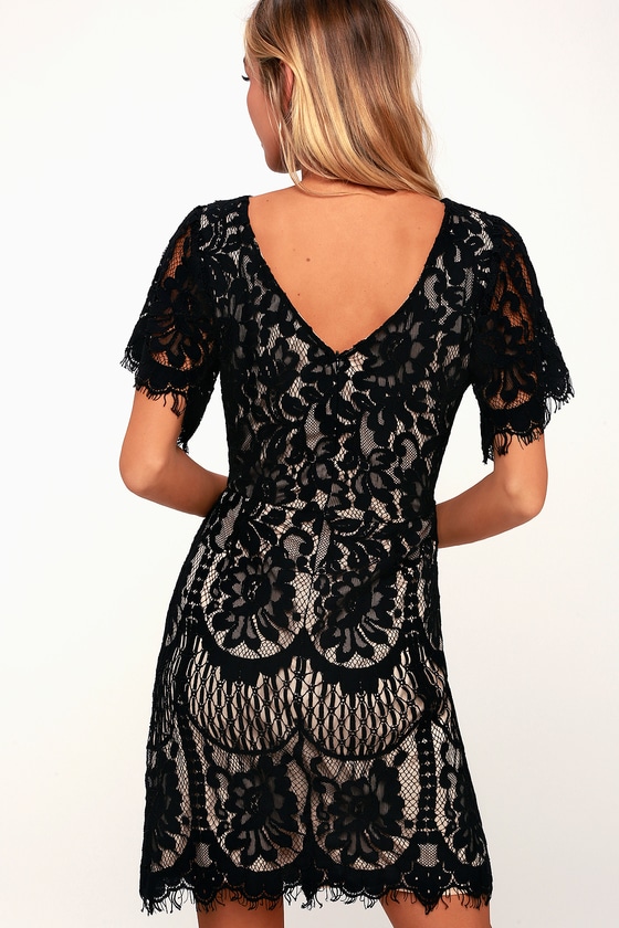 Pearson Black Lace Short Sleeve Dress