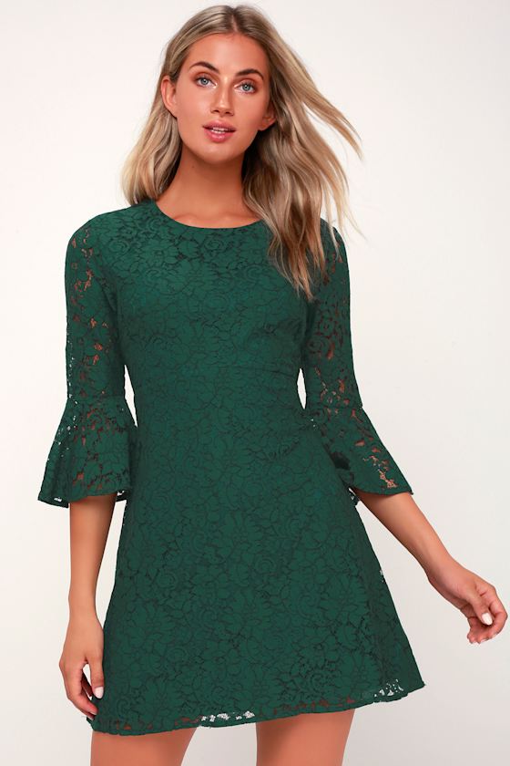 Favorite Flair Green Lace Flounce Sleeve Dress 1