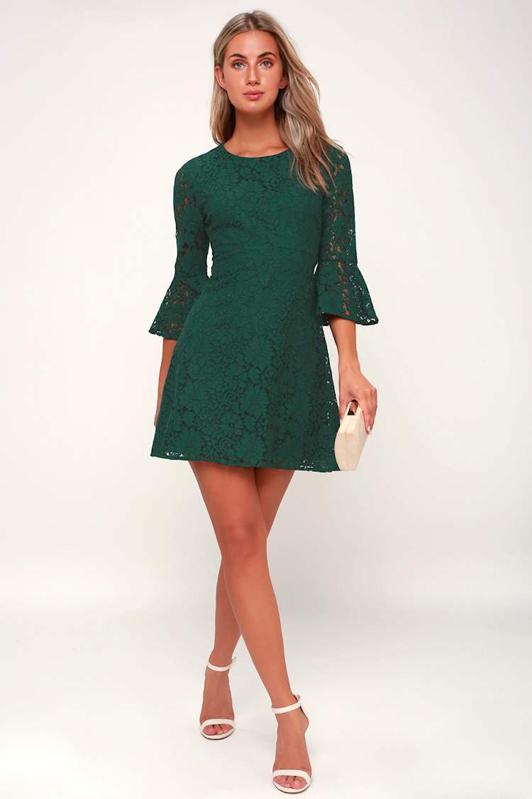 green emerald velvet dress Mac Duggal Women's Flounce Sleeve Midi-Dress - Sage