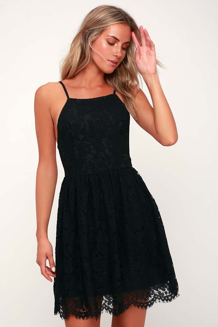 Lovely Lace Dress - Black Skater Dress - Black Lace Skater Dress - Lulus Lovely Lace Dress - Black Skater Dress - Black Lace Skater Dress - Lulus