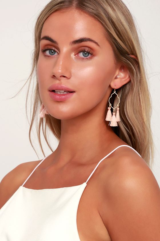 Mailie Blush Pink and Gold Tassel Earrings 1