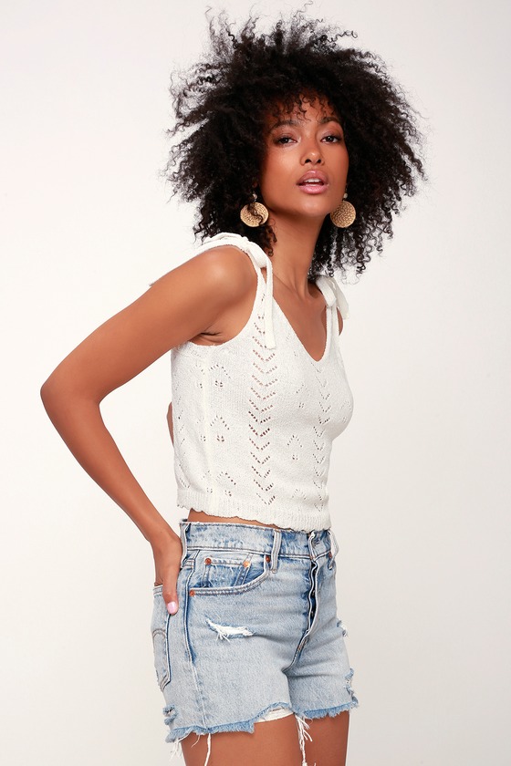 Cool White Tank Top White Knit Tank Top Pointelle Tank Top Lulus