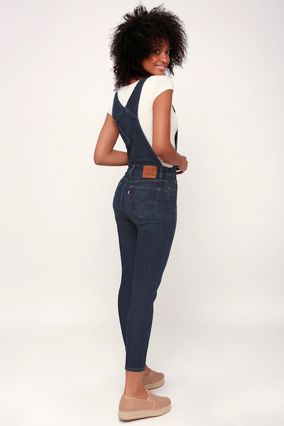 Over and Out Medium Wash Skinny Overalls 1