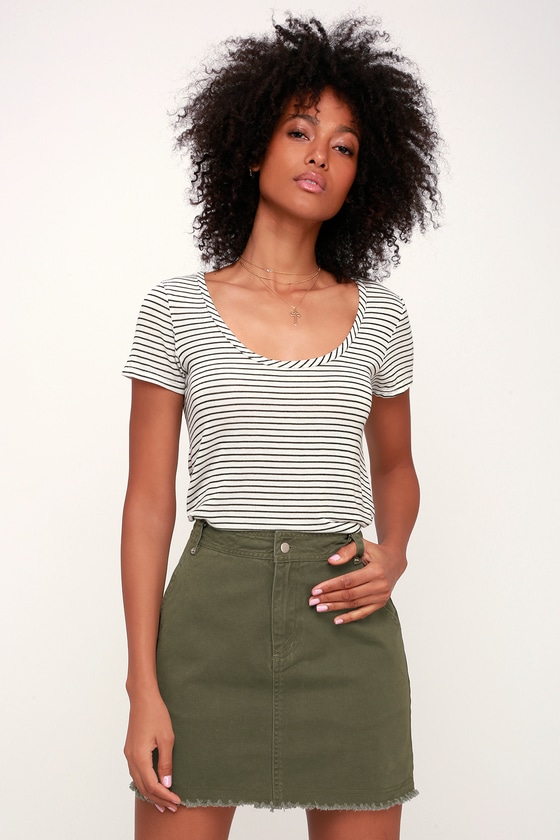 khaki green denim skirt