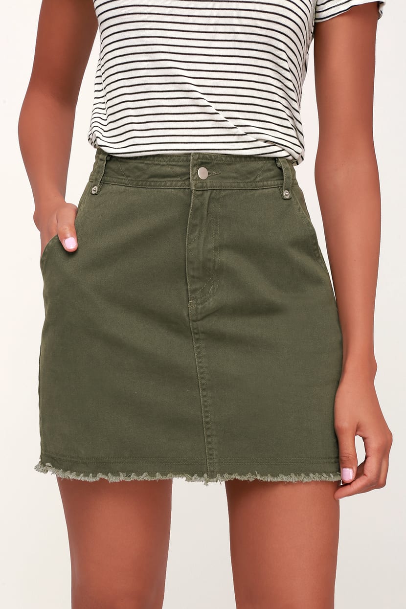 State Fair Olive Green Denim Mini Skirt