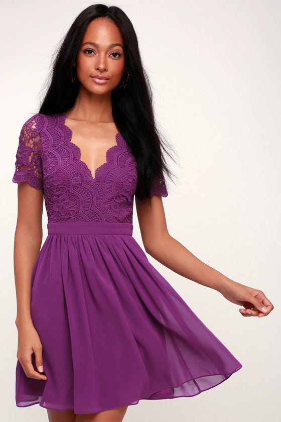 purple lace skater dress