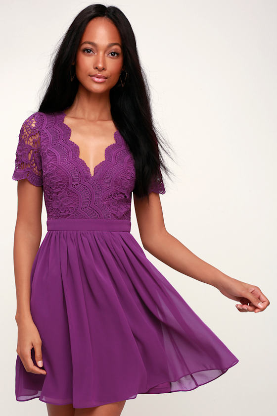 Angel in Disguise Purple Lace Skater Dress 3
