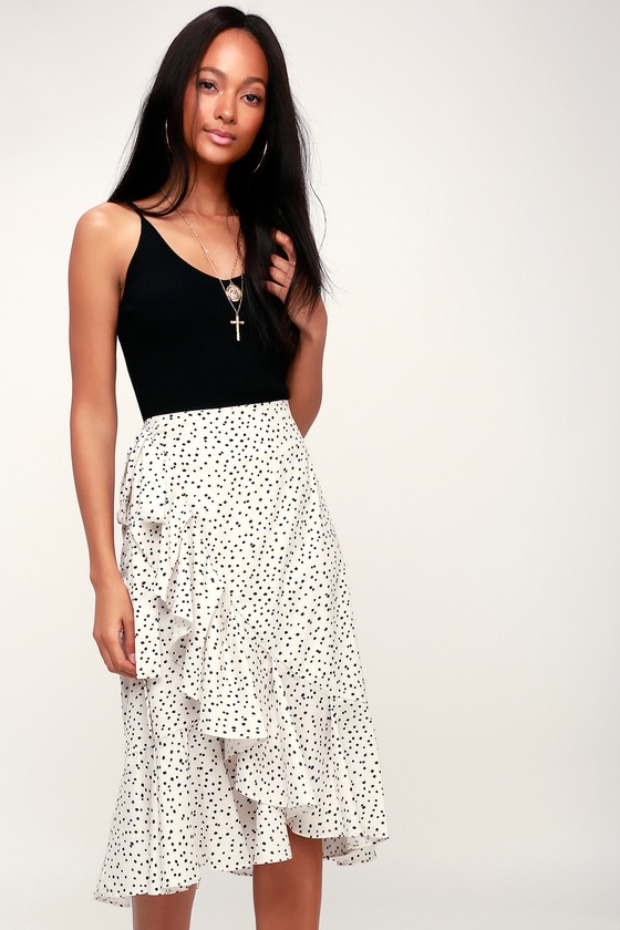 Chic Black and White Polka Dot Skirt - Midi Skirt - Wrap Skirt - Lulus