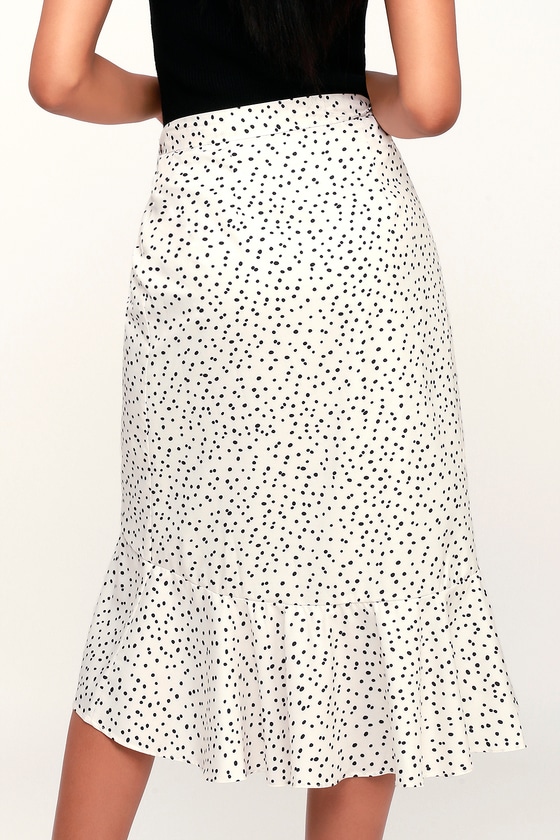 black polka dot midi skirt