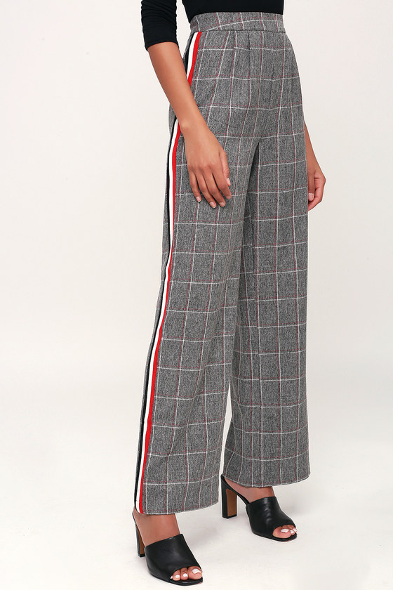 plaid side stripe pants