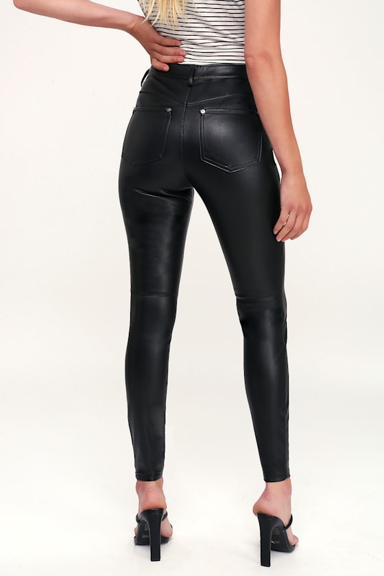 Free People Long and Lean Black Vegan Leather Leggings Lulus