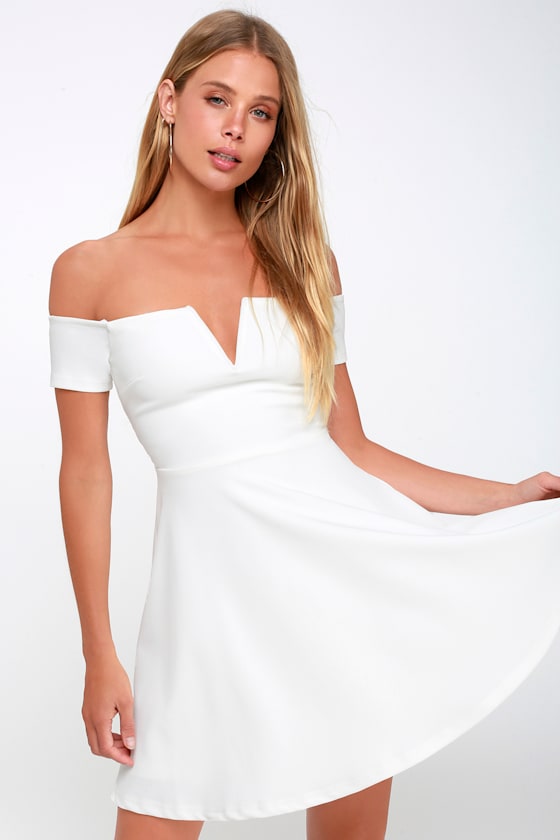 Play the Party White Off-the-Shoulder Skater Dress 3