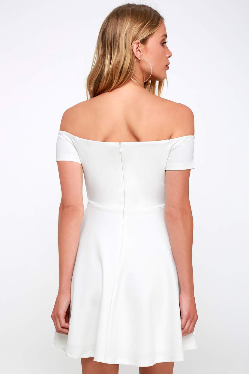 season of fun white off the shoulder skater dress Season of Fun White Off-the-Shoulder Skater Dress