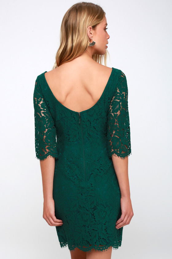 Chic Forest Green Dress - Lace Overlay Dress - Eyelash Lace Dress